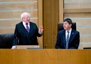 Michael Higgins, poet thinker and President of Ireland, at Holyrood addressing the Scottish Parliament. Listen to his speech. Given six after the Brexit vote.