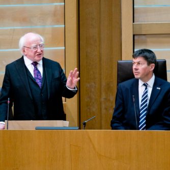Michael Higgins, poet thinker and President of Ireland, at Holyrood addressing the Scottish Parliament. Listen to his speech. Given six after the Brexit vote.