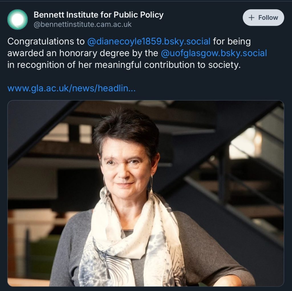 Diane Coyle. Bennett Institute, Cambridge University. 