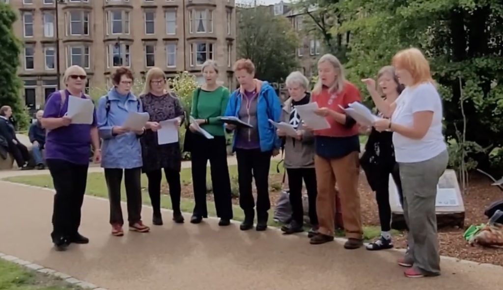 Peace Garden. Lord Provost. Hiroshima. 0th anniversary. Glasgow Botanic Gardens. Protest in Harmony Singers