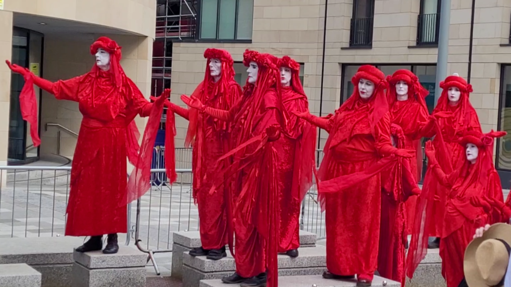 Rosebank Protest. Colonial House Edinburgh. Red Rebel Brigade. Extinction Rebellion