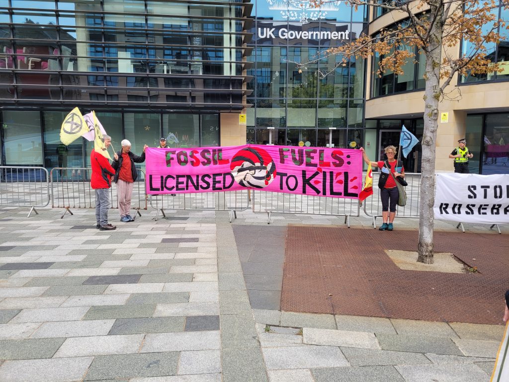 Rosebank Protest. Colonial House Edinburgh. Red Rebel Brigade. Extinction Rebellion